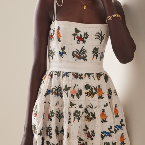 NWT Agua By Agua Bendita Lima Ranas Linen Mini Dress M - Picture 3 of 8